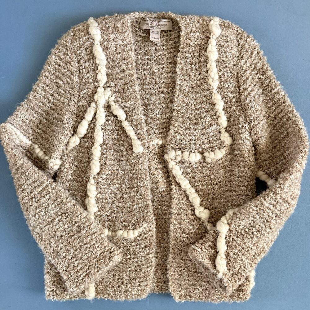 Vintage Gogo Bregante Raquel's Collection Wool‎ Open Front Cream Marl Cardigan